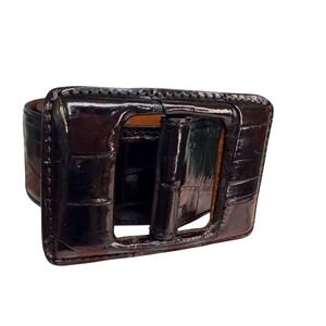 Vintage Made in Italy Genuine American Alligator Leather Belt Size 100 Black